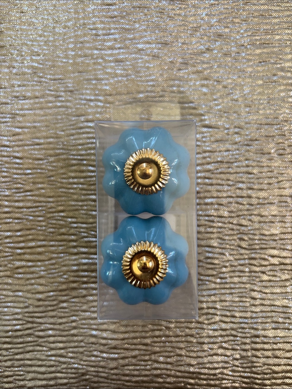 Blue Flower Cabinet Knobs with Gold Centers